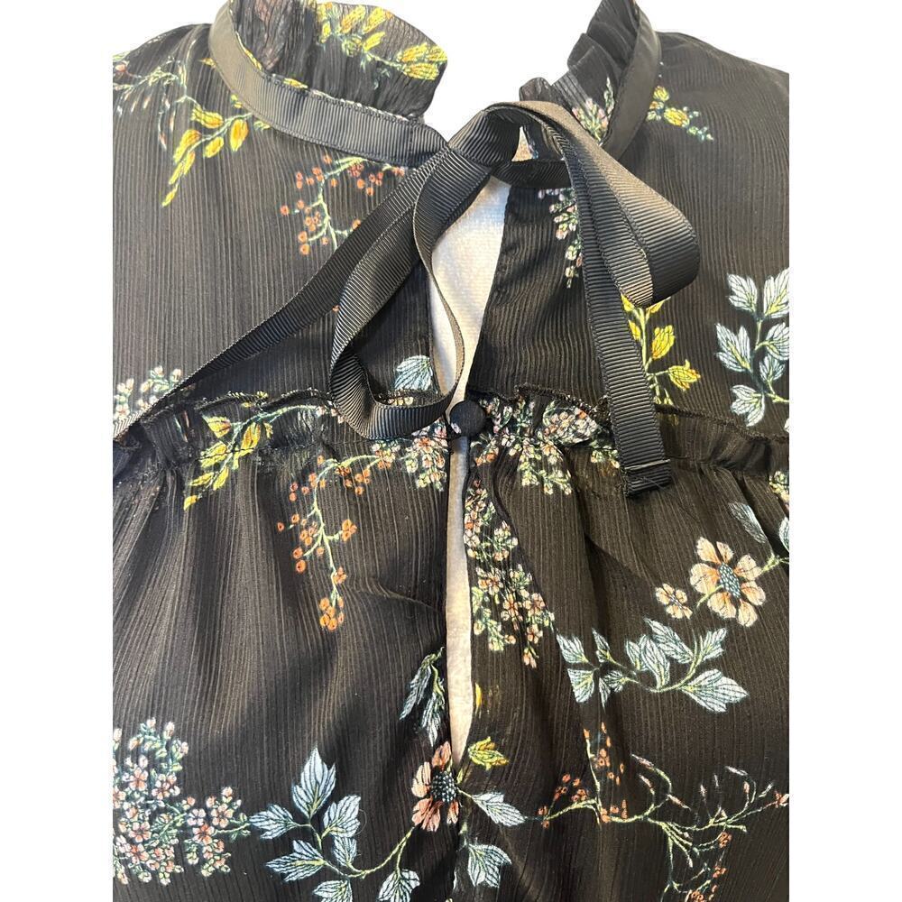 Who What Wear Tiered Dress Womens Small Black Floral Chiffon Above Knee Tie Neck - Picture 7 of 9
